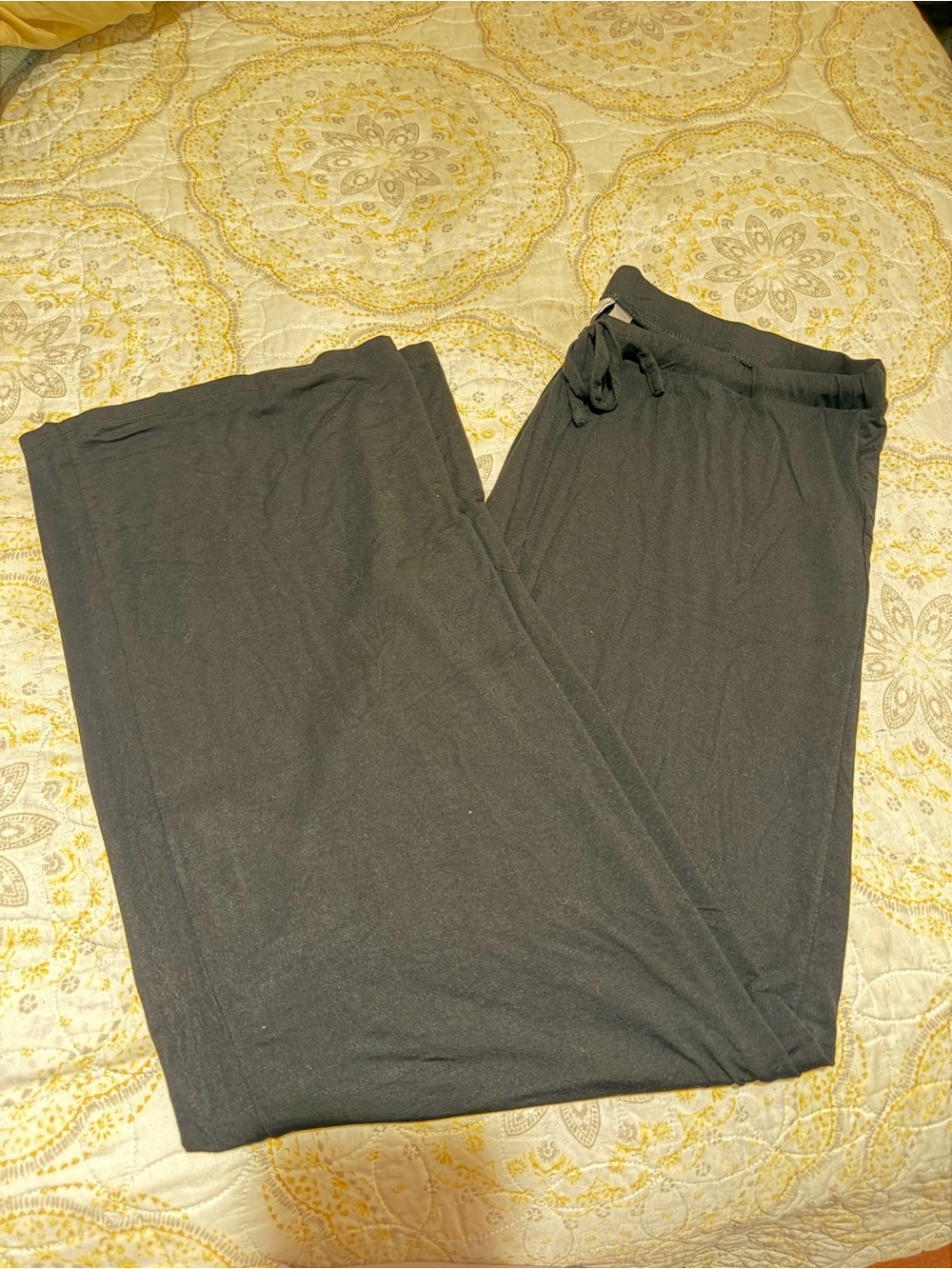 Women's Black Knit Drawstring Lounge Pajama Pants